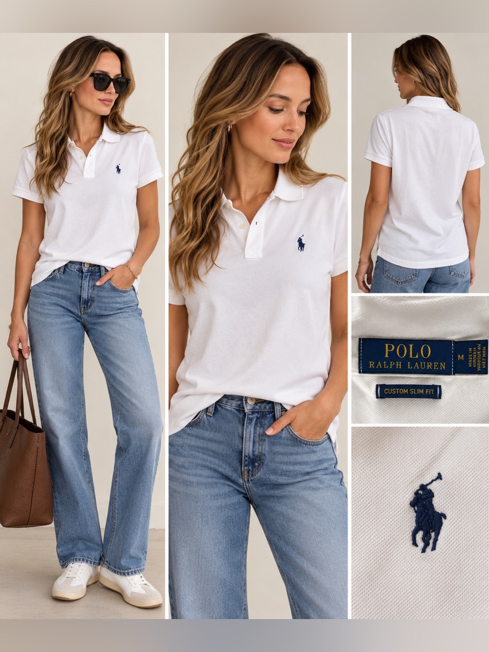 Polo Ralph Lauren Custom Slim Fit White Polo Shirt Navy Pony Size M